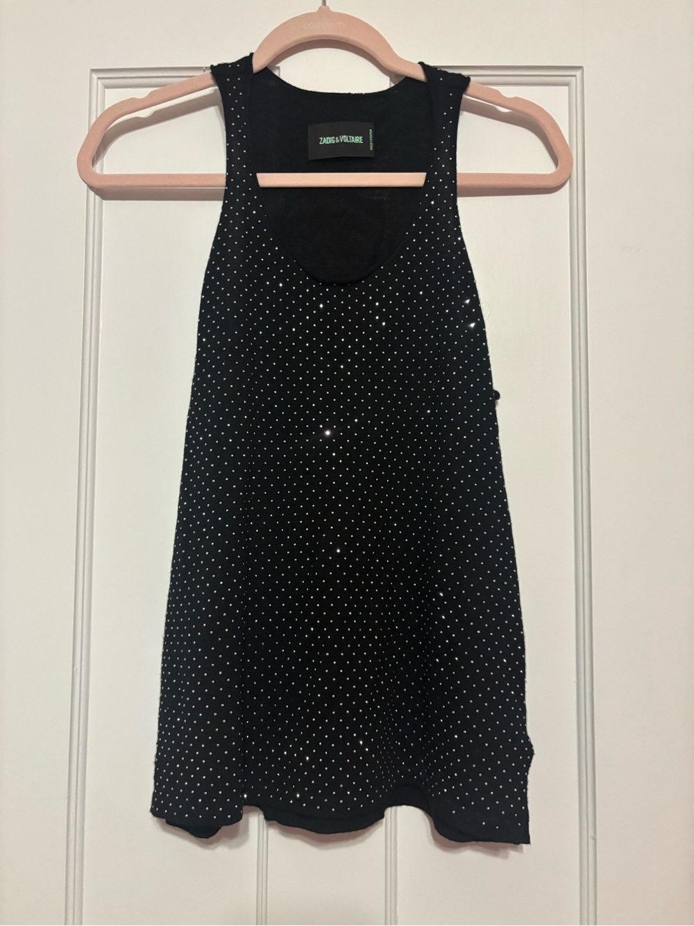 Zadig & Voltaire Black Rhinestone-Studded Tank size medium merino wool